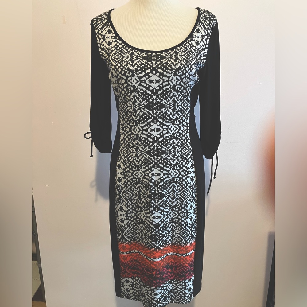 Joseph Ribkoff Women’s Dress, Size 12, Midi, Sheath Fitted, Black/White